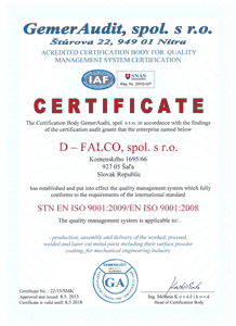 ISO certifikat - D-Falco