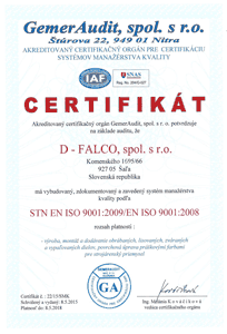 Certifikat ISO 9001 - D-Falco